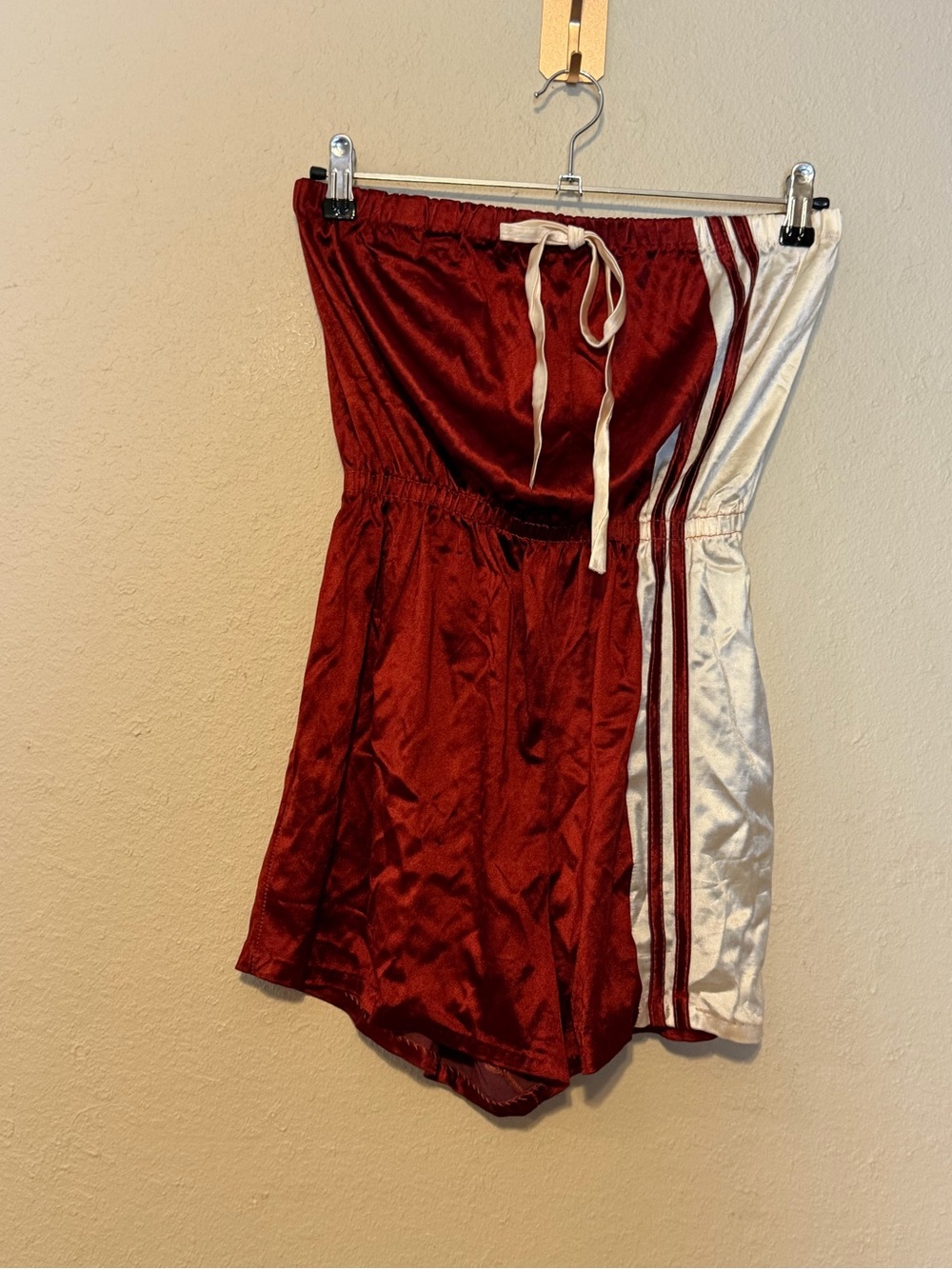 Vintage Julie Girl Strapless Satin Side Stripe Short Romper Size Large